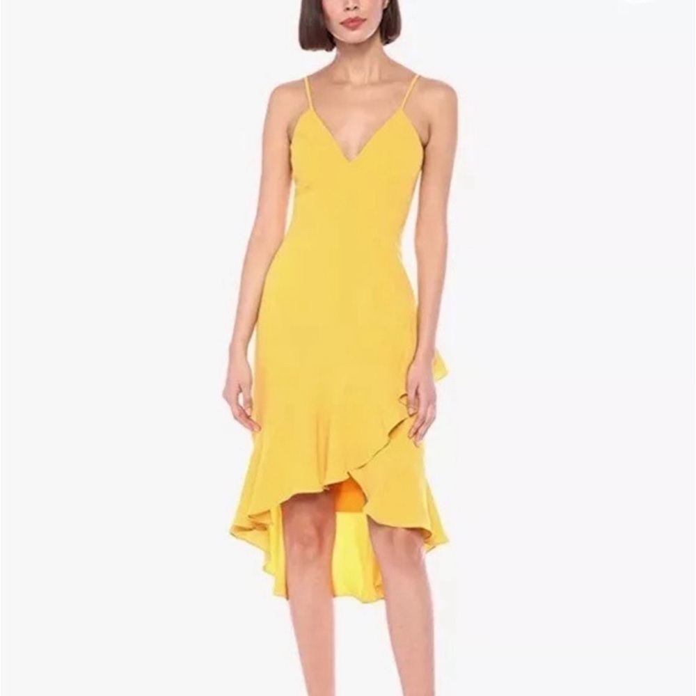 Dress the population XXS Wendy dress canary midi ruffle high low hem event dress - Picture 17 of 17